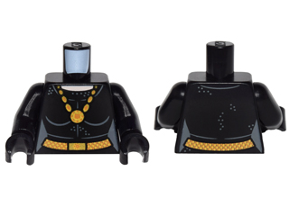 Torso Batman Female Outline, Silver Dots, Gold Necklace with Pendant and Belt with Buckle Pattern / Black Arms / Black Hands