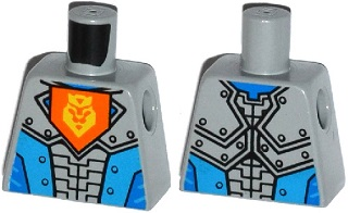 Torso Nexo Knights Armor with Orange Emblem with Yellow Crowned Lion, Dark Azure Panels Pattern