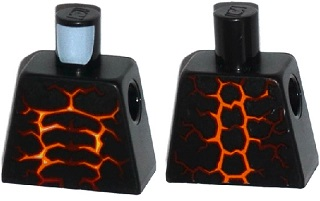 Torso Nexo Knights Bare Chest with Dark Red, Orange and Yellow Cracks Pattern