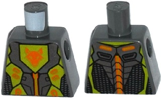 Torso Nexo Knights Armor with Orange and Gold Circuitry and Lime Emblem with Orange Fox Head Pattern
