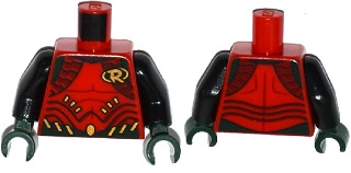 Torso Batman 'R' Symbol, Body Armor with Muscles Outline and Dark Green and Gold Belt Pattern / Black Arms / Dark Green Hands