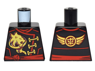 Torso Ninjago Robe with Gold Lion, Wings and Ninjago Logogram 'Fire' and Red Sash Pattern