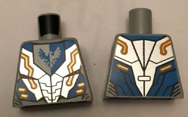 Torso Nexo Knights Armor with Orange and Gold Circuitry and Emblem with Blue Falcon Pattern