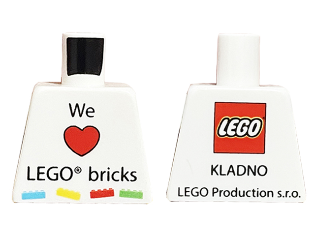 Torso 'We Heart LEGO bricks' Front, LEGO Logo and 'KLADNO LEGO Production s.r.o.' Back Pattern