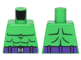 Torso Bare Chest with Dark Green Muscles Outline, Dark Purple Belt with Silver Capital Letter H Buckle Pattern