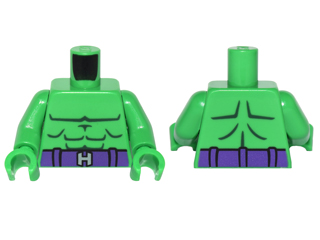 Torso Bare Chest with Dark Green Muscles Outline, Dark Purple Belt with Silver Capital Letter H Buckle Pattern / Bright Green Arms / Bright Green Hands