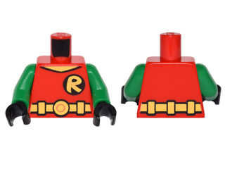 Torso Batman 'R' Symbol, V Neck with Yellow Belt with Round Buckle Pattern / Green Arms / Black Hands