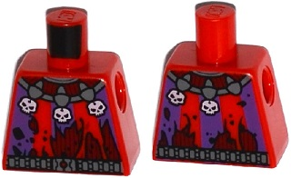 Torso Nexo Knights Tattered Shirt, Dark Bluish Gray Belt, Jester's Collar with Skulls Pattern