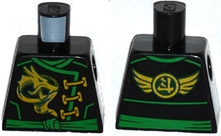 Torso Ninjago Robe with Gold Dragon, Green Sash and Ninjago Logogram 'Energy' and Wings on Reverse Pattern