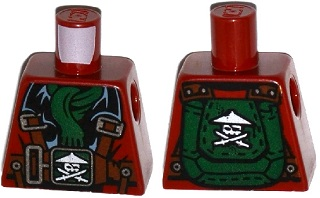 Torso Ninjago Parachute with Straps, Ninja Skull with Crossed Swords, Green Scarf Pattern