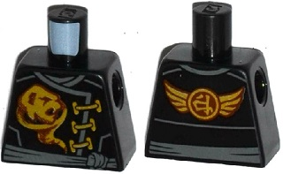 Torso Ninjago Robe Gold Ghost Emblem, Dark Bluish Gray Sash, Ninjago Logogram 'Earth' and Wings on Back Pattern