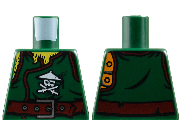 Torso Ninjago Robe with Ninja Skull with Crossed Swords, Chest Hair and Dark Red Belt Pattern