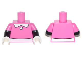 Torso White Collar, Button, and Belt Front and Back Pattern / Black Arms with Molded Dark Pink Short Sleeves Pattern / White Hands