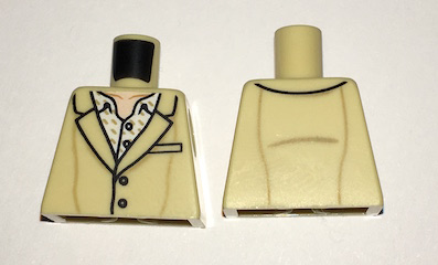 Torso Suit with Buttons and White Open Collar Shirt with Dark Tan Marks Pattern