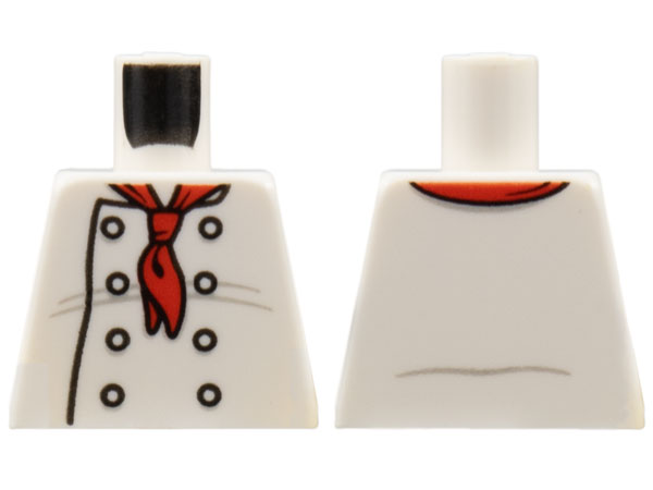 Torso Chef with 8 Buttons, Long Red Neckerchief, Light Bluish Gray Wrinkles and Back Print Pattern