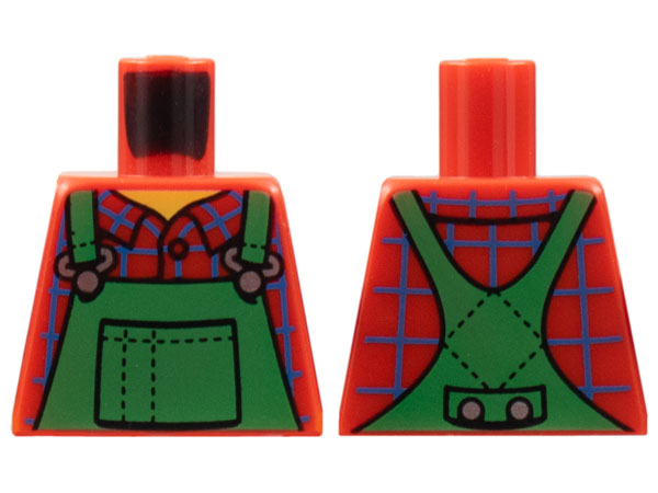 Torso Overalls Green, Blue Windowpane Check Shirt, Wide Neckline, Dotted Seams on Back Pattern