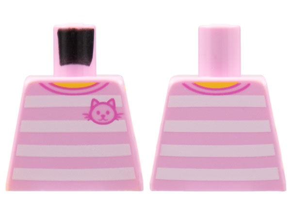 Torso T-Shirt with 4 White Horizontal Stripes Front and Back with Cat Pattern