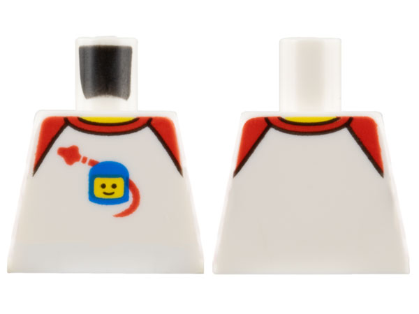 Torso Shirt with Red Collar and Shoulders, Spaceship Orbiting Classic Space Helmet Pattern