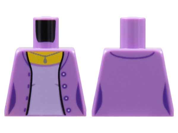 Torso Female Open Jacket with 4 Buttons, Silver Pendant Necklace, Lavender Shirt Pattern