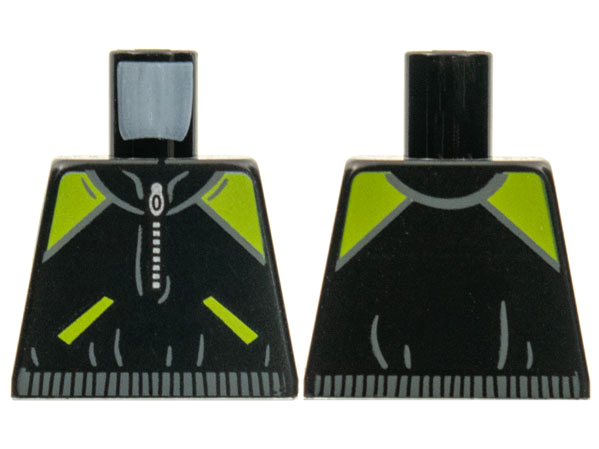 Torso Jacket with Dark Bluish Gray Waistband, Lime Shoulders and Pockets, and Silver Zipper Pattern