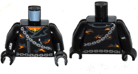 Torso Leather Jacket with Holes with Flames and Silver Chains Pattern / Black Arms / Black Hands