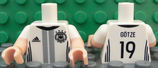 Torso Soccer Shirt with Adidas Logo, 4 Stars and Eagle Front, 'GÖTZE 19' Back Pattern / Light Nougat Arms with Molded White Short Sleeves Pattern / Light Nougat Hands