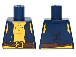 Torso Pirate Vest Open with Gold Buttons, Dark Brown Belt with Buckle, Chest Hair, Yellow Shoulders and Stomach Pattern