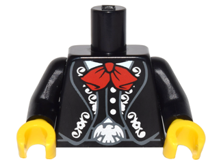 Torso Suit Jacket Bolero with Silver Trim, Vest, Red Bow Tie, Silver Eagle Belt Buckle Pattern / Black Arms / Yellow Hands