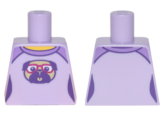 Torso Female Outline Shirt with Medium Lavender Shoulders and Pug Dog with Red Glasses Pattern