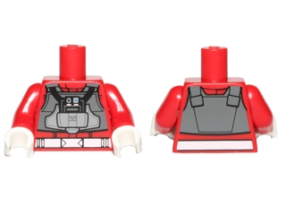 Torso SW Rebel A-wing Pilot Uniform, Dark Bluish Gray Vest with Light Bluish Gray Pocket and Black Panel, White Belt Pattern / Red Arms / White Hands