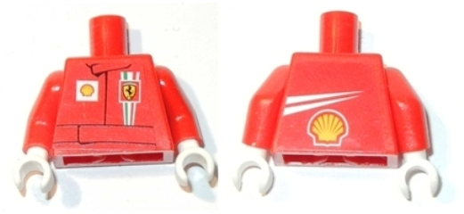Torso Racers Ferrari front, White Streak and Shell Logo back (Stickers) without Driver Name Pattern / Red Arms / White Hands