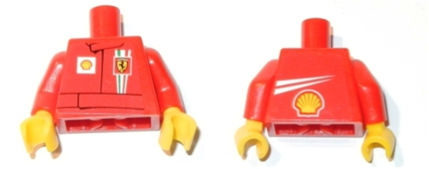 Torso Racers Ferrari front, White Streak and Shell Logo back (Stickers) without Driver Name Pattern / Red Arms / Yellow Hands