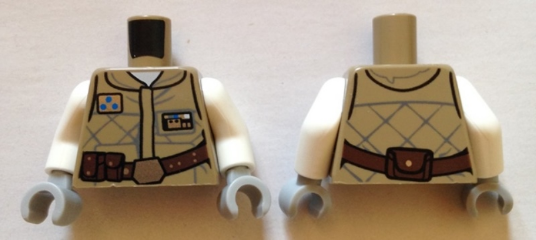 Torso SW Hoth Rebel Jacket with 3 Blue Dots Insignia and Reddish Brown Belt Pattern / White Arms / Light Bluish Gray Hands