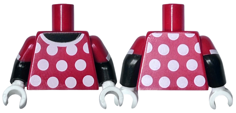 Torso Red Dress Top with White Collar and Polka Dots Front and Back Pattern / Black Arms with Red Short Sleeves with White Cuff Pattern / White Hands