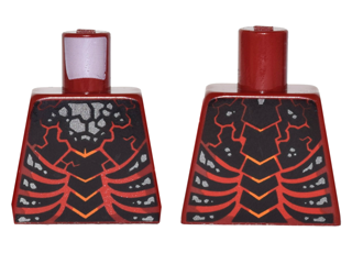 Torso Nexo Knights Bare Chest with Dark Red Bones, Cracks and Silver Stones Pattern