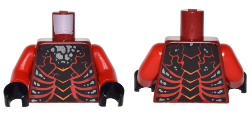 Torso Nexo Knights Bare Chest with Dark Red Bones, Cracks and Silver Stones Pattern / Red Arms / Black Hands
