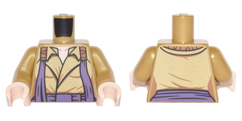 Torso Open Coat with Collar, Orange and Dark Purple Loose Straps Pattern / Pearl Gold Arms / Light Nougat Hands