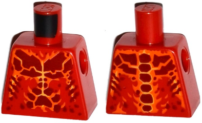 Torso Nexo Knights Bare Chest with Dark Red, Yellow and Orange Bones Pattern