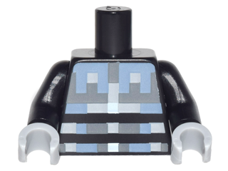 Torso Pixelated Light Bluish Gray, Sand Blue and Silver Armor Pattern / Black Arms / Light Bluish Gray Hands