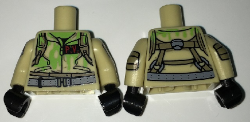 Torso Ghostbusters Jumpsuit Slimed with 'P.V.' ID Badge and Straps on Reverse Pattern / Tan Arms with Ghostbusters Pattern / Black Hands