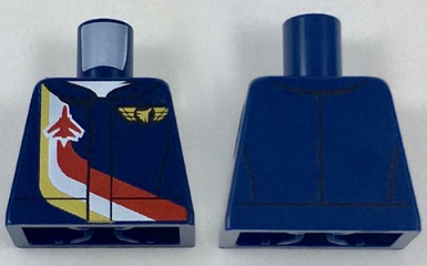 Torso Jet Pilot Airplane over Red, White and Gold Stripe Pattern