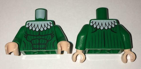 Torso Super Hero White Feather Collar, Dark Green Vertical Stripes, and Black Muscles Outline Pattern (Vulture) / Green Arms / Light Nougat Hands