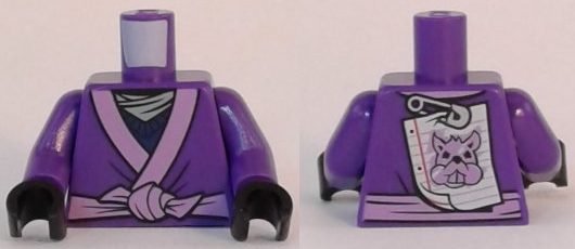 Torso Ninjago Robe with Medium Lavender Trim and Animal Drawing Pinned to Back Pattern / Dark Purple Arms / Black Hands