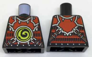 Torso Ninjago Red Armor with Lime Swirl Medallion Front, Belts on Back Pattern