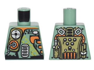 Torso Olive Green, Orange and Silver Mechanical Pack and Body Armor Pattern