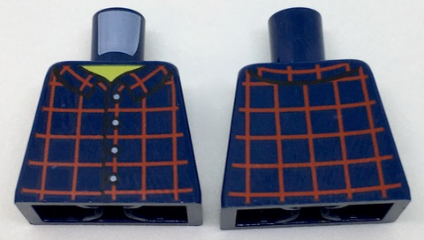 Torso Shirt Dark Red Plaid Front and Back, 4 White Buttons, Wide Yellow Neck Pattern