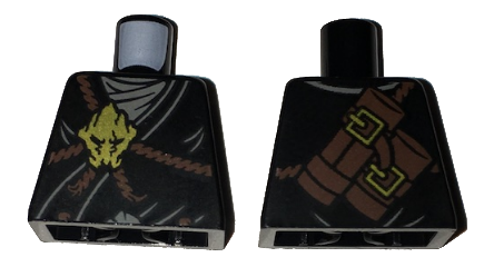 Torso Ninjago Brown Rope, Gold Medallion and Gray Undershirt Front, Scabbards on Back Pattern