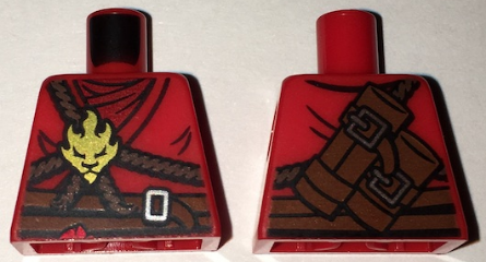 Torso Ninjago Brown Rope, Gold Medallion and Dark Red Undershirt Front, Scabbards on Back Pattern