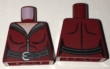 Torso Female Top with Gray Collar, Zipper and Black Belt Front and Back Pattern