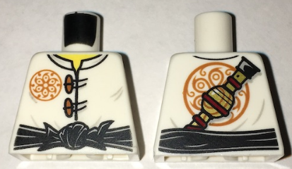 Torso Ninjago Dark Orange Flower Medallion and Toggle Buttons, Black Sash, Pipe on Back Pattern